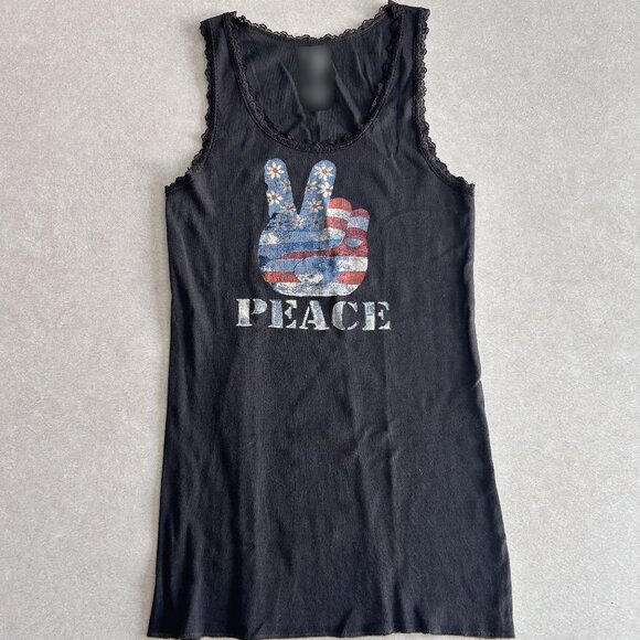 American Flag Peace Sign Lace Trim Tank ASO Alex Russo - Picture 3 of 6